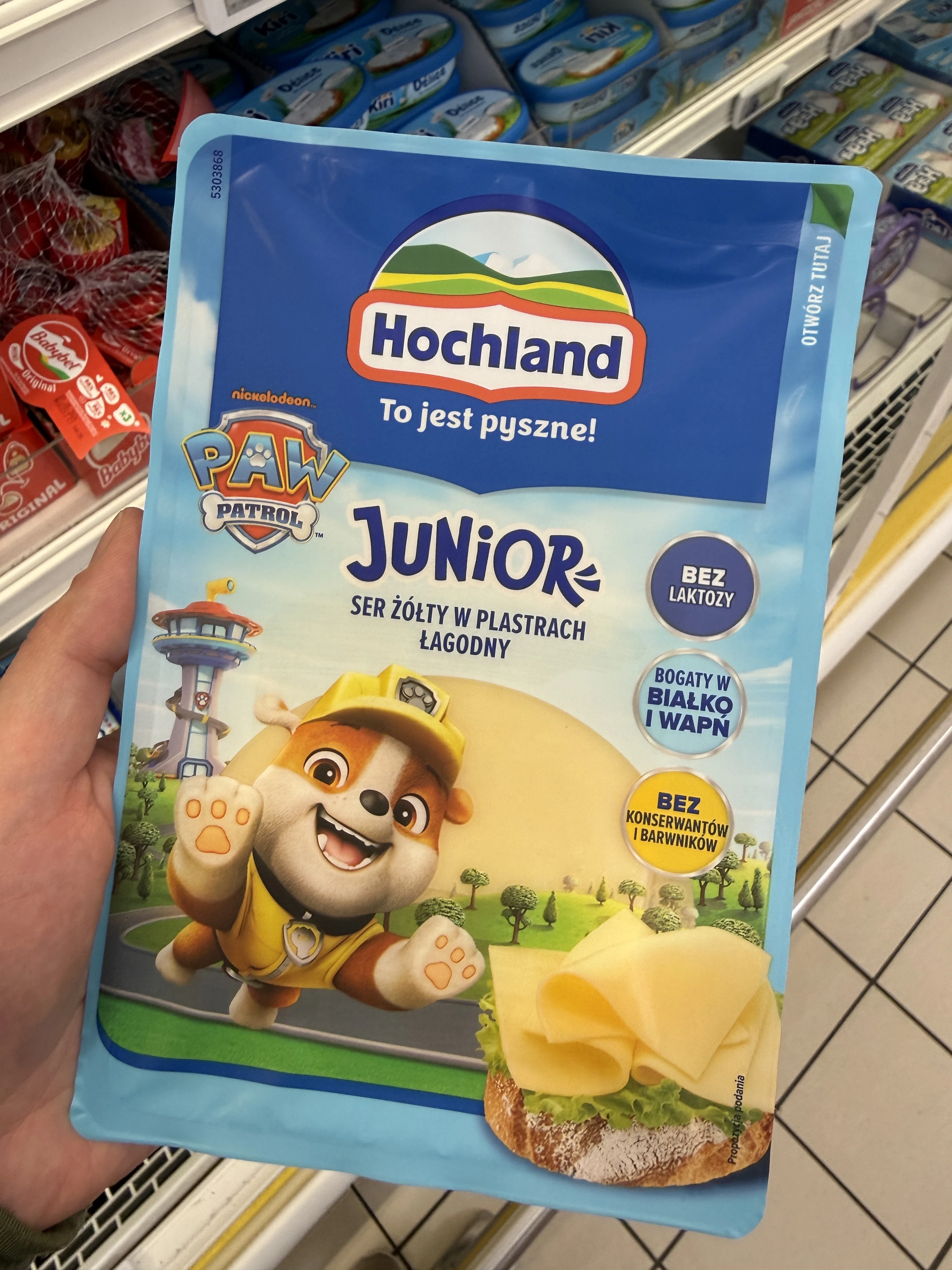Hochland Junior Ser żółty w plastrach łagodny Psi Patrol | 135g