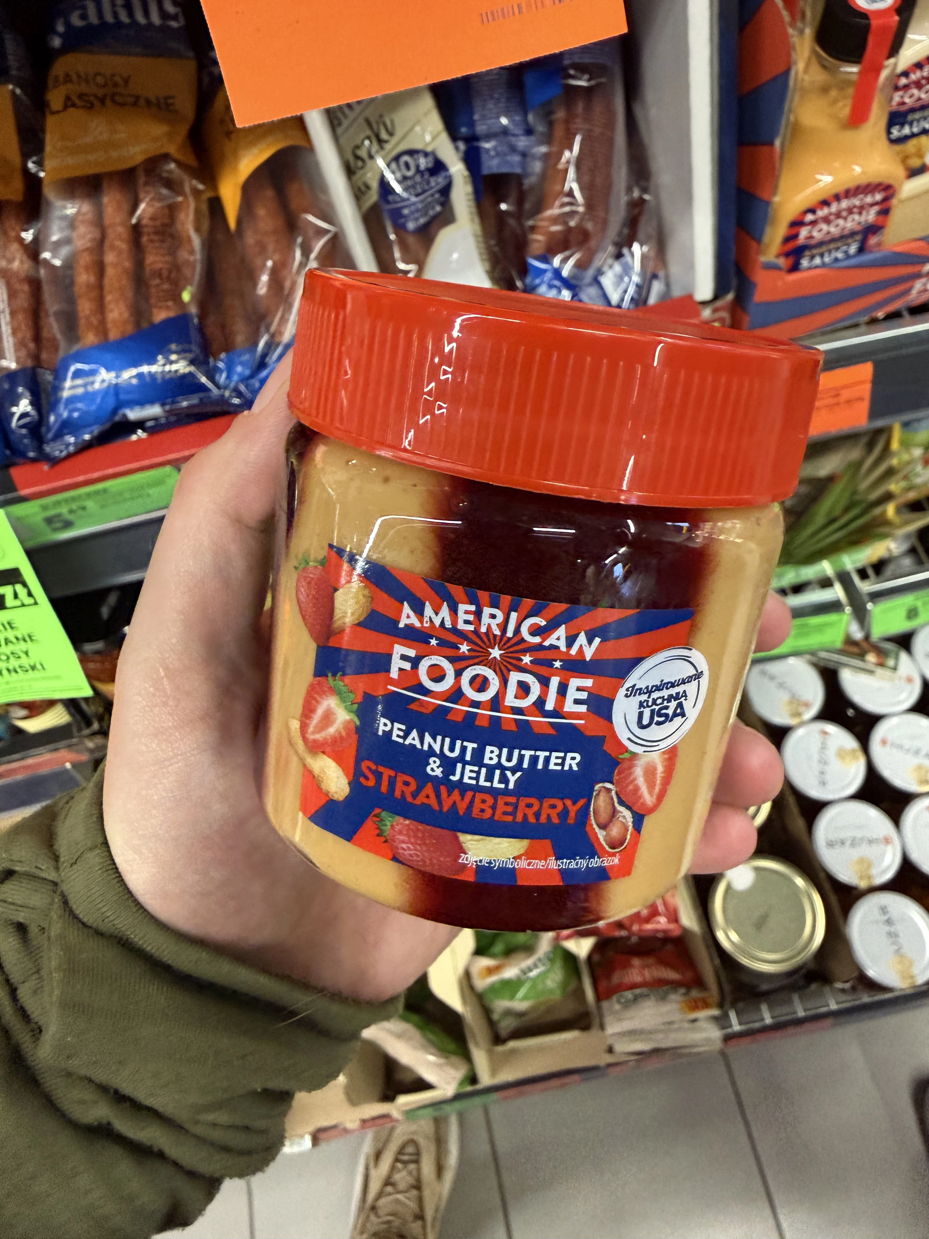 American Foodie Krem z orzeszków ziemnych z żelem o smaku truskawkowym | 340g
