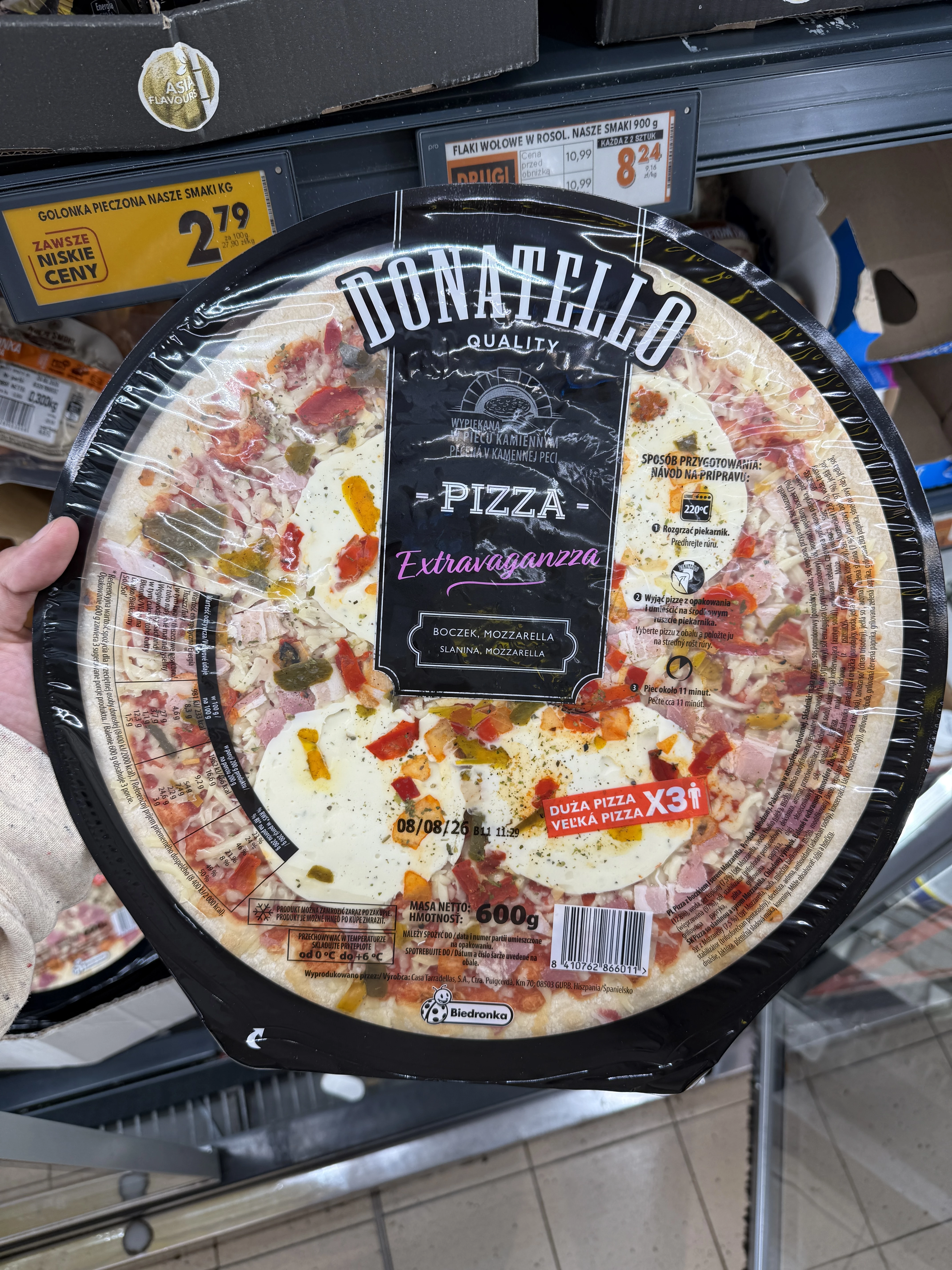 Pizza Extravaganzza boczek i mozzarella Donatello | 600g