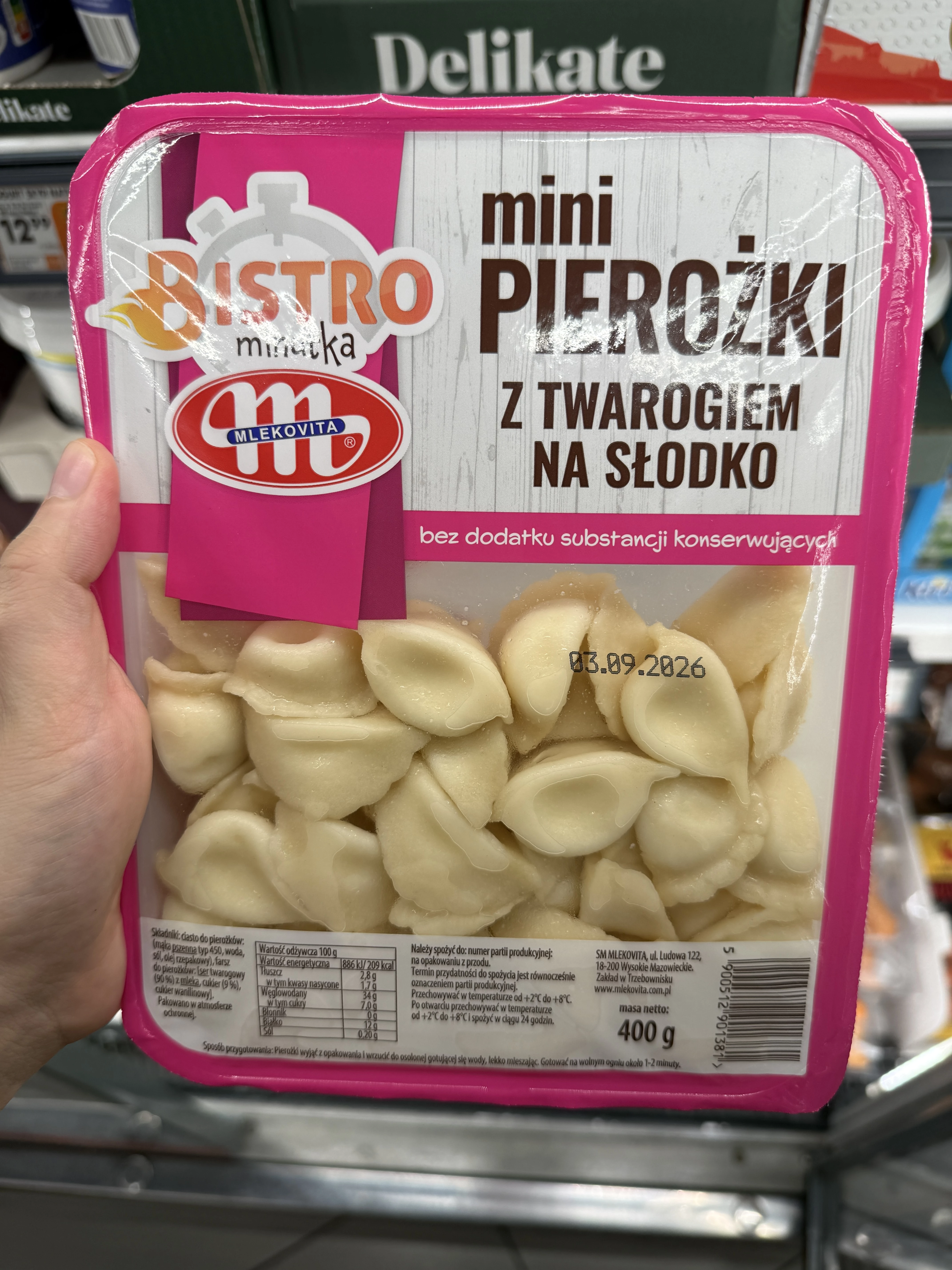 Mlekovita Bistro Minutka mini pierożki z twarogiem na słodko | 400g