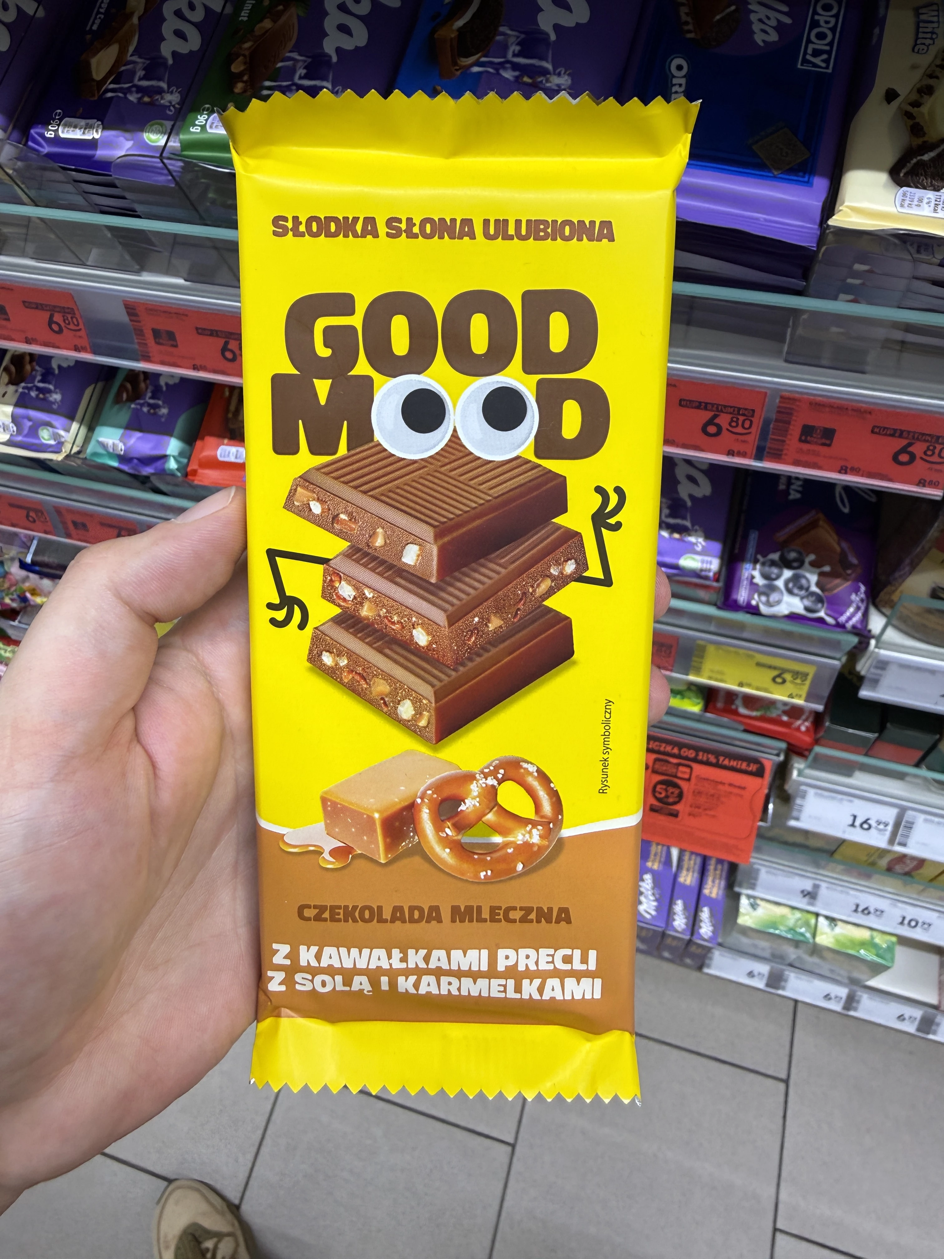 Good Mood Czekolada mleczna z preclem z solą i kawałkami karmelu | 85g