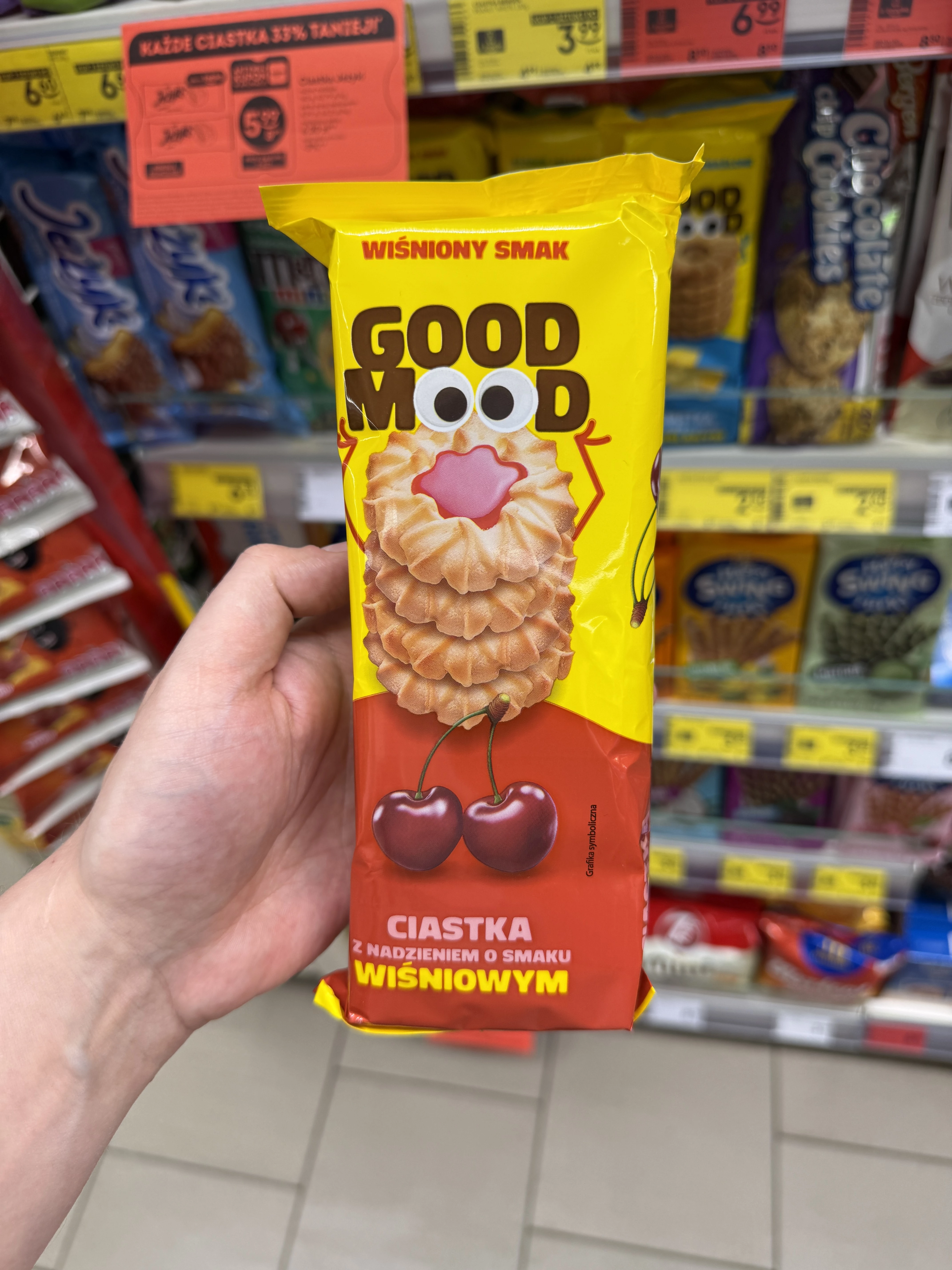 Good Mood Ciastka z nadzieniem o smaku wiśniowym | 130g