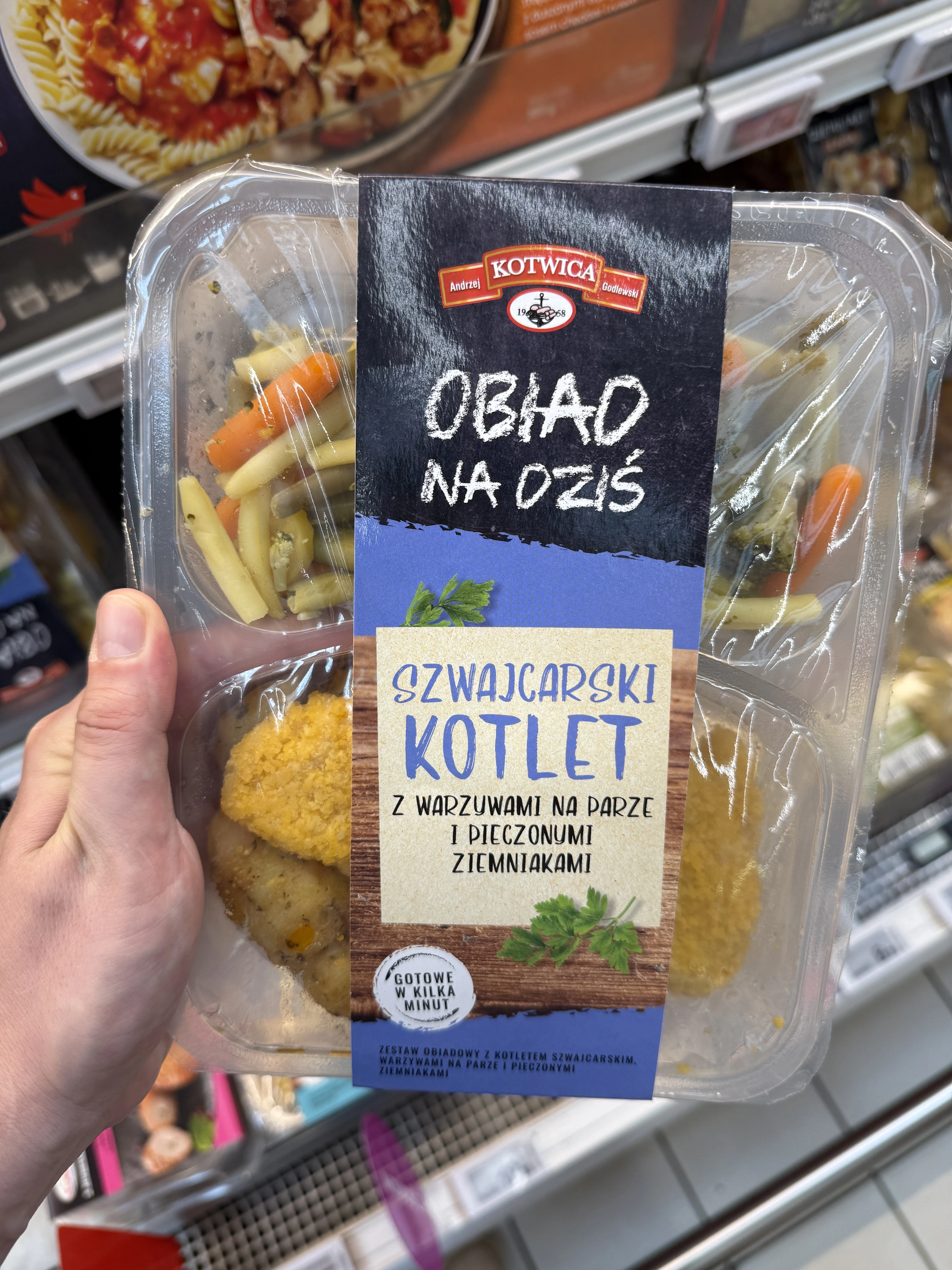 Kotwica Obiad na Dziś Szwajcarski kotlet z warzywami na parze i pieczonymi ziemniakami | 400g