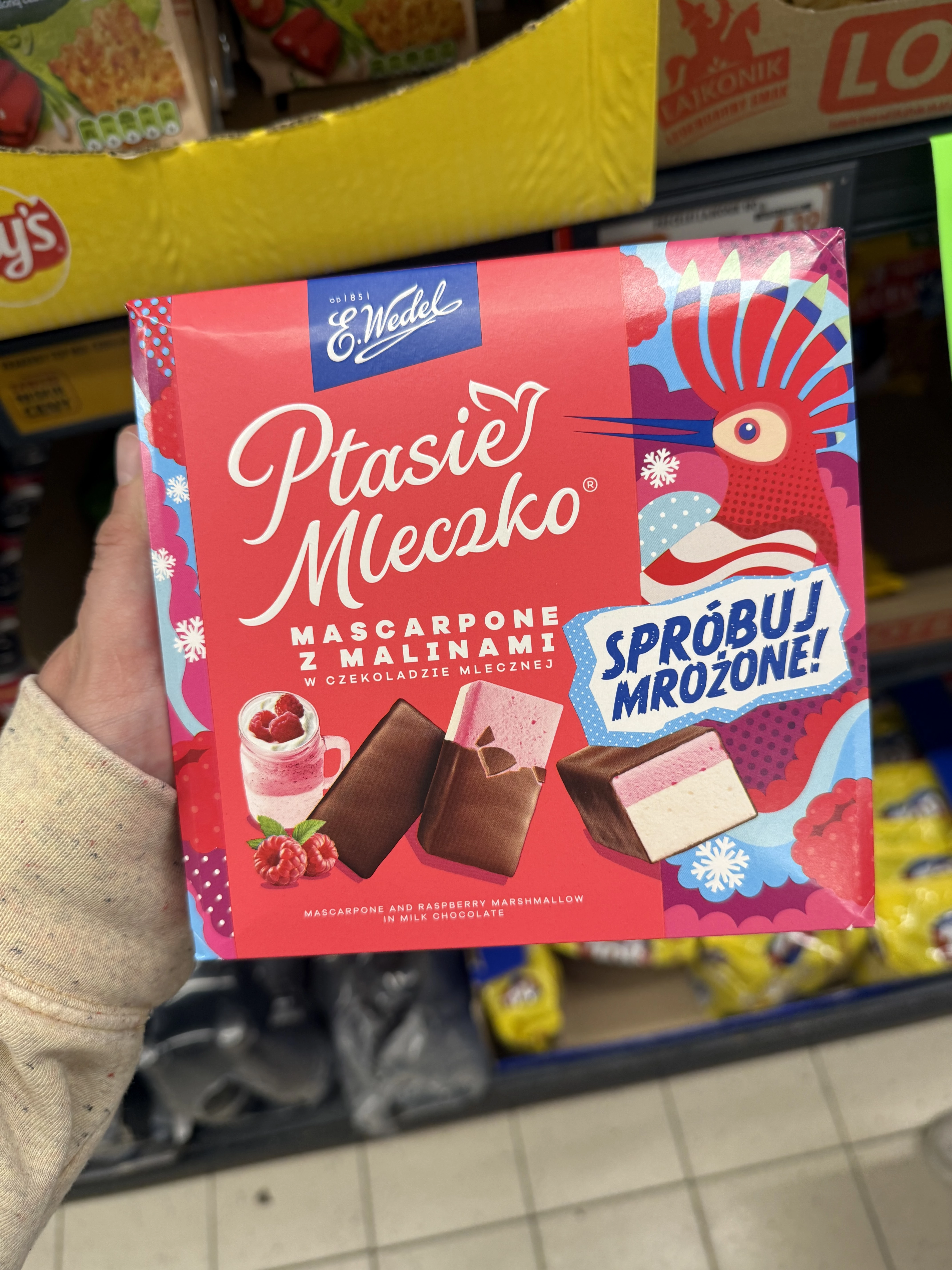 E. Wedel Ptasie Mleczko Mascarpone z Malinami w czekoladzie mlecznej | 340g