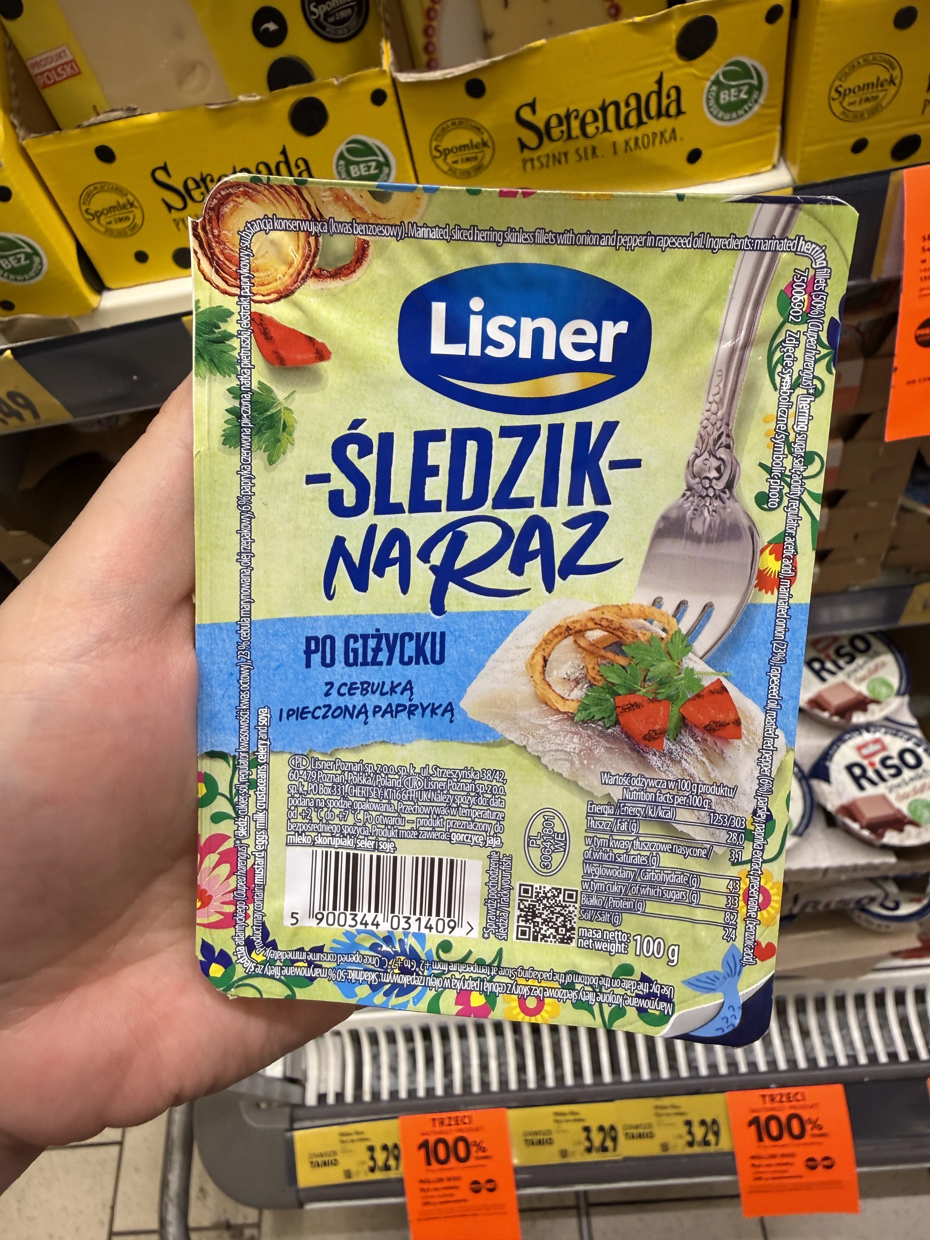 Lisner Śledzik na raz po giżycku z cebulką i pieczoną papryką | 100g