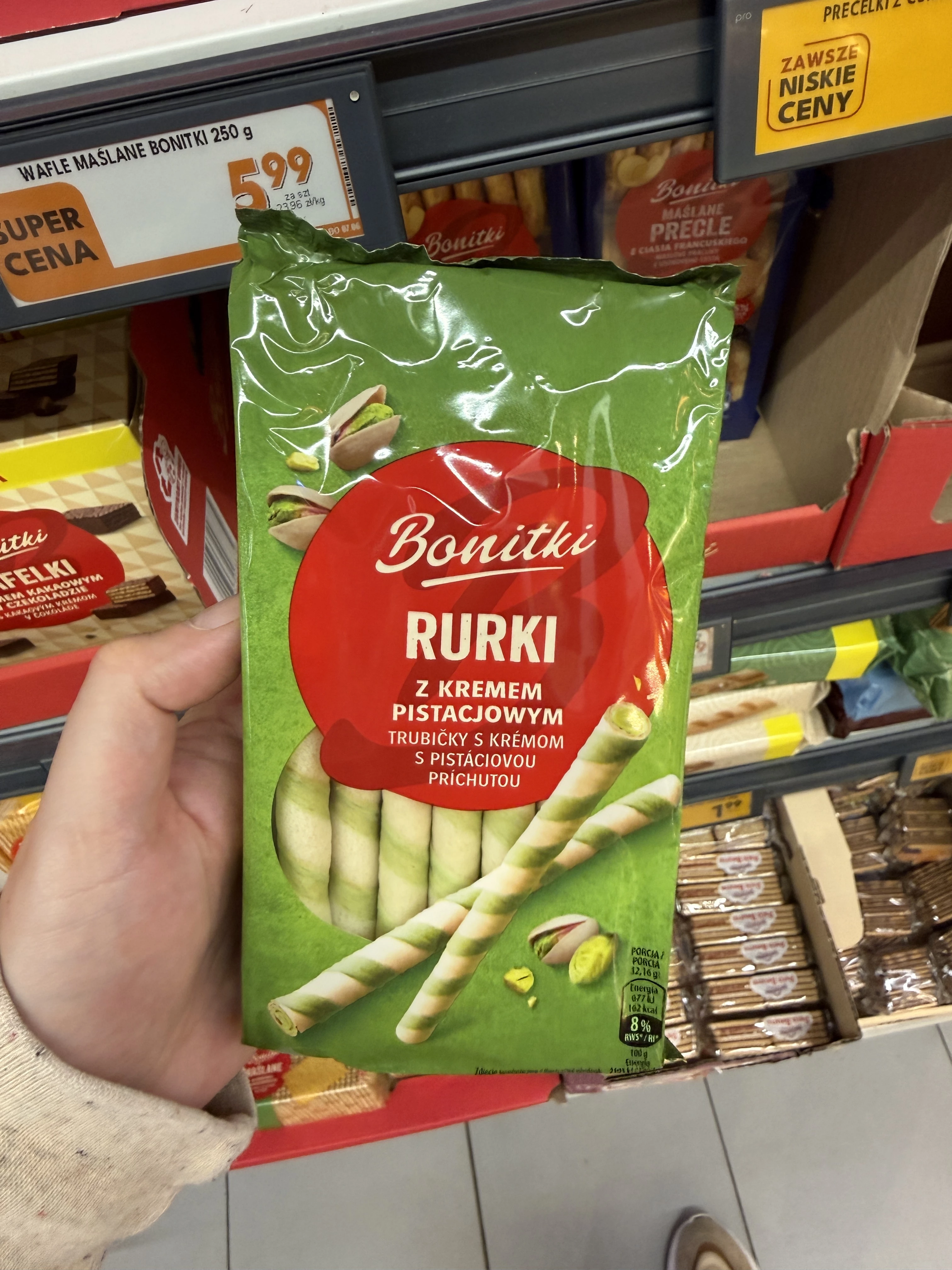 Bonitki Rurki z kremem pistacjowym | 150g