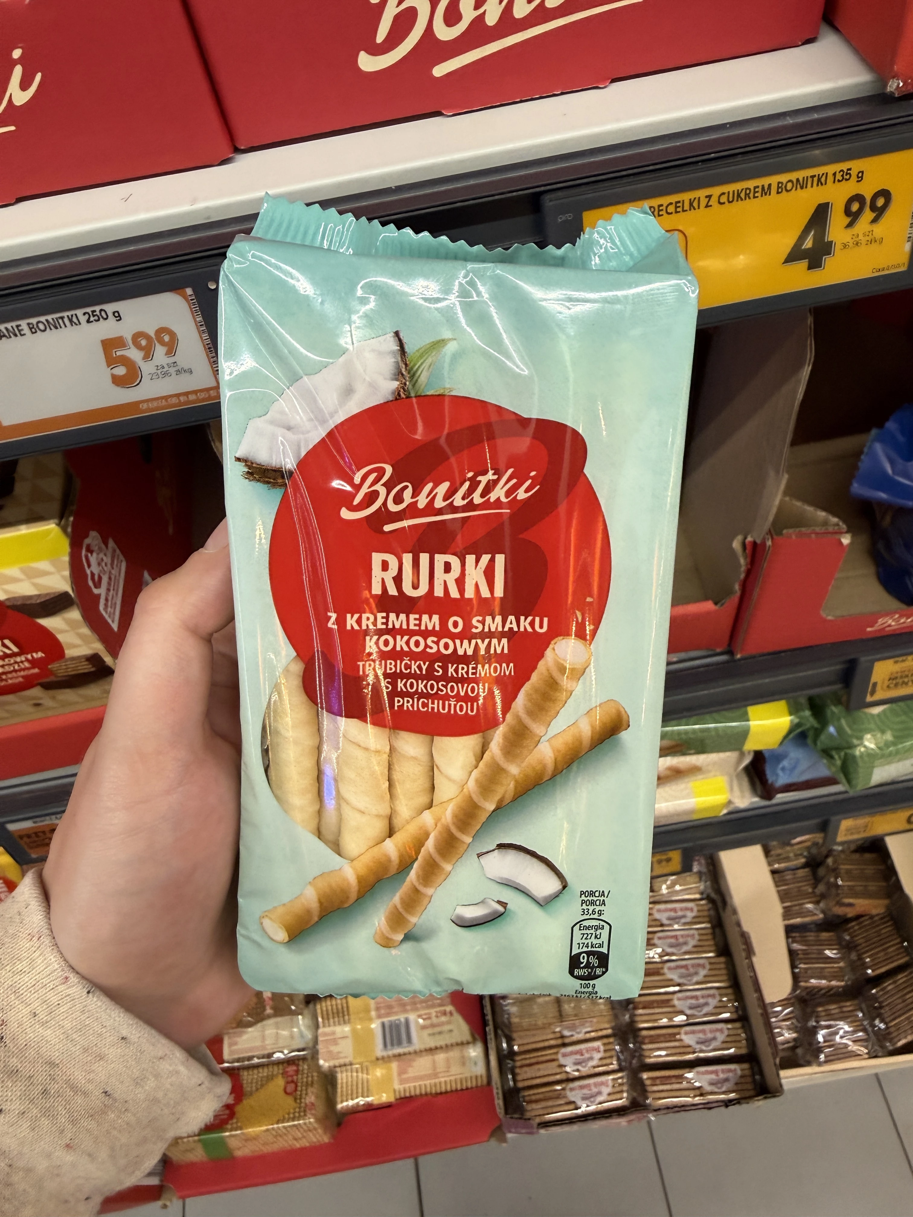 Bonitki Rurki z kremem o smaku kokosowym | 280g
