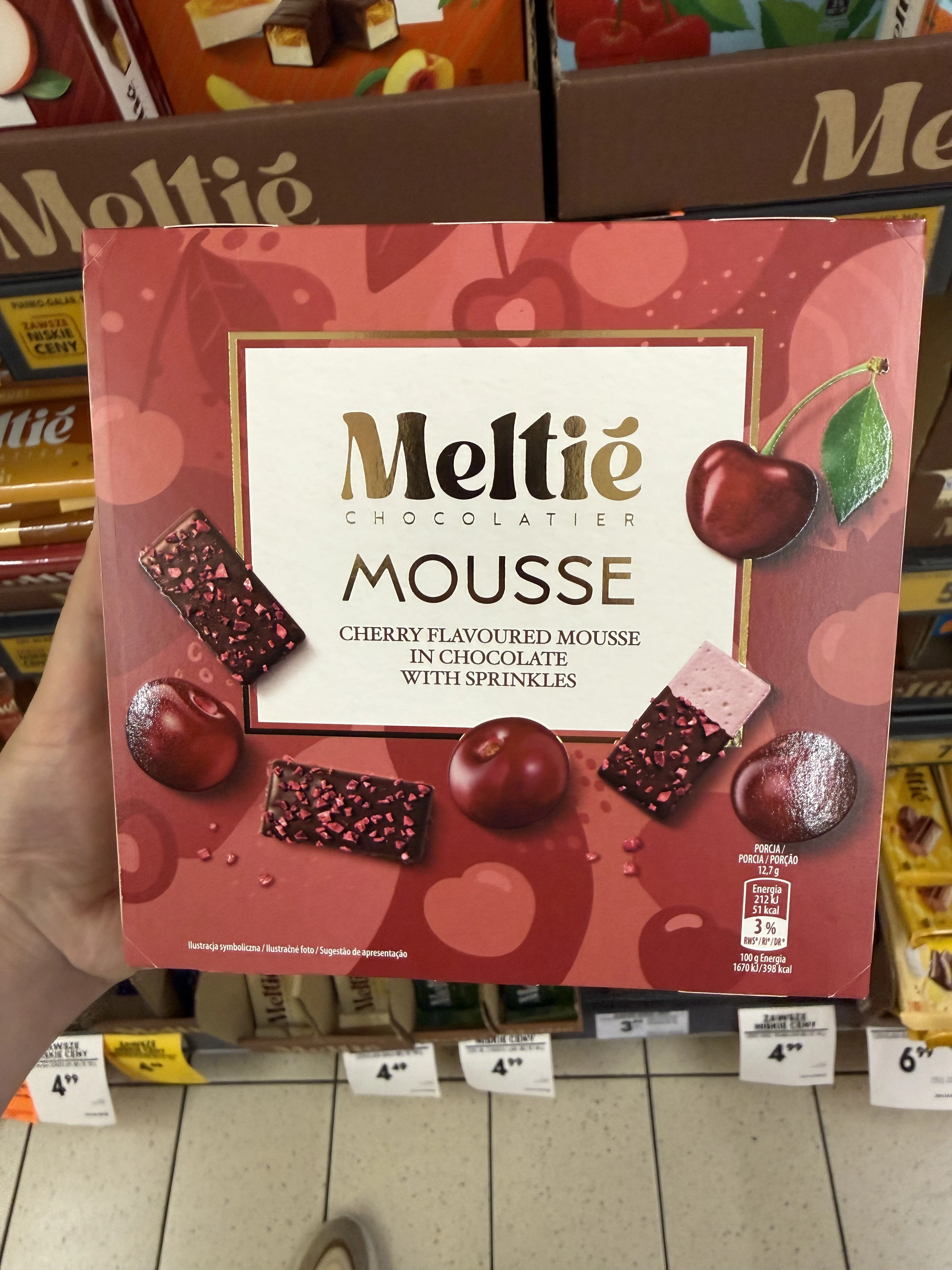 Meltié Chocolatier Mousse / Cherry Flavoured Mousse in Chocolate with Sprinkles | 380g