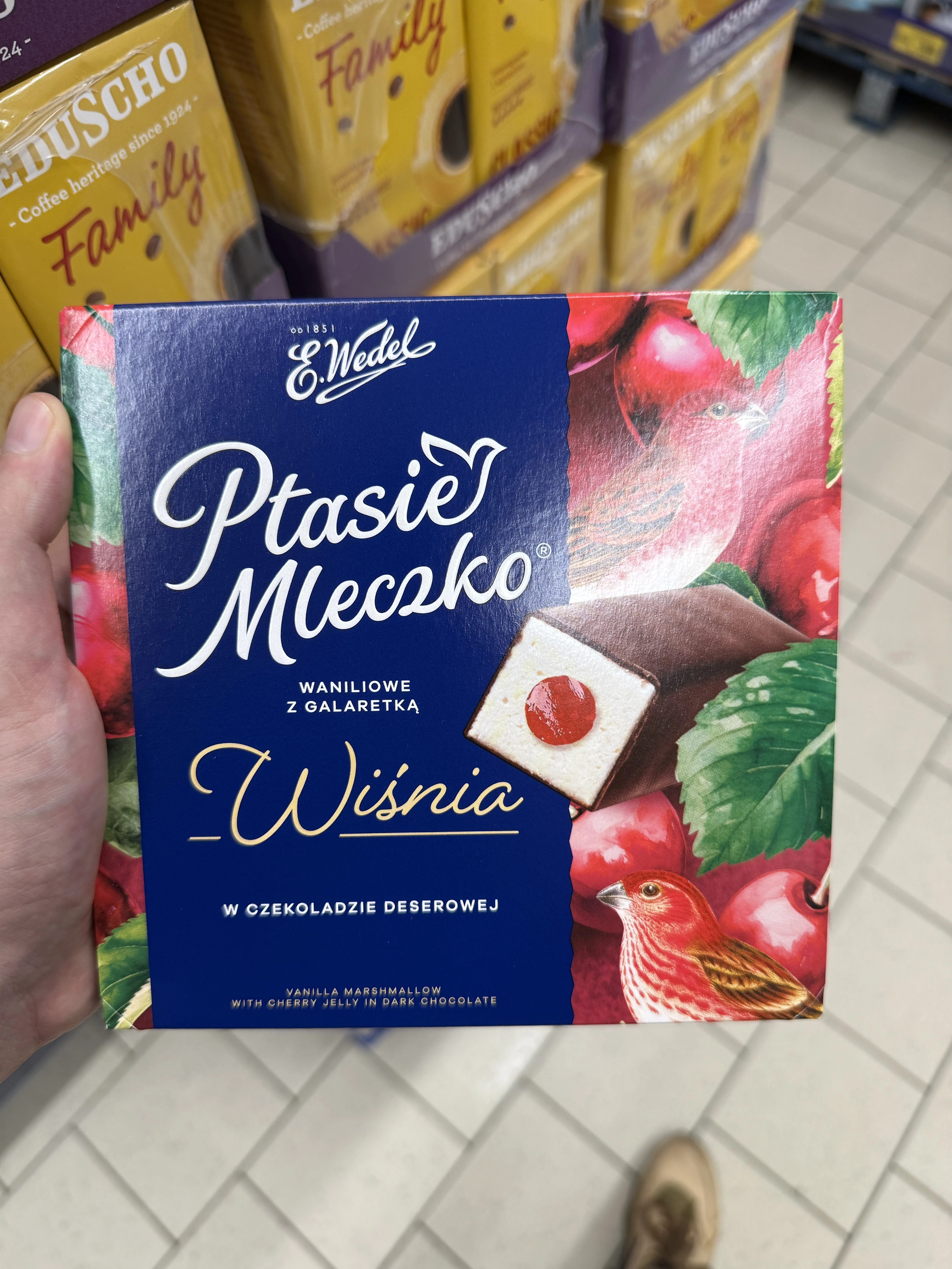 Wedel Ptasie Mleczko waniliowe z galaretką Wiśnia w czekoladzie deserowej | 340g