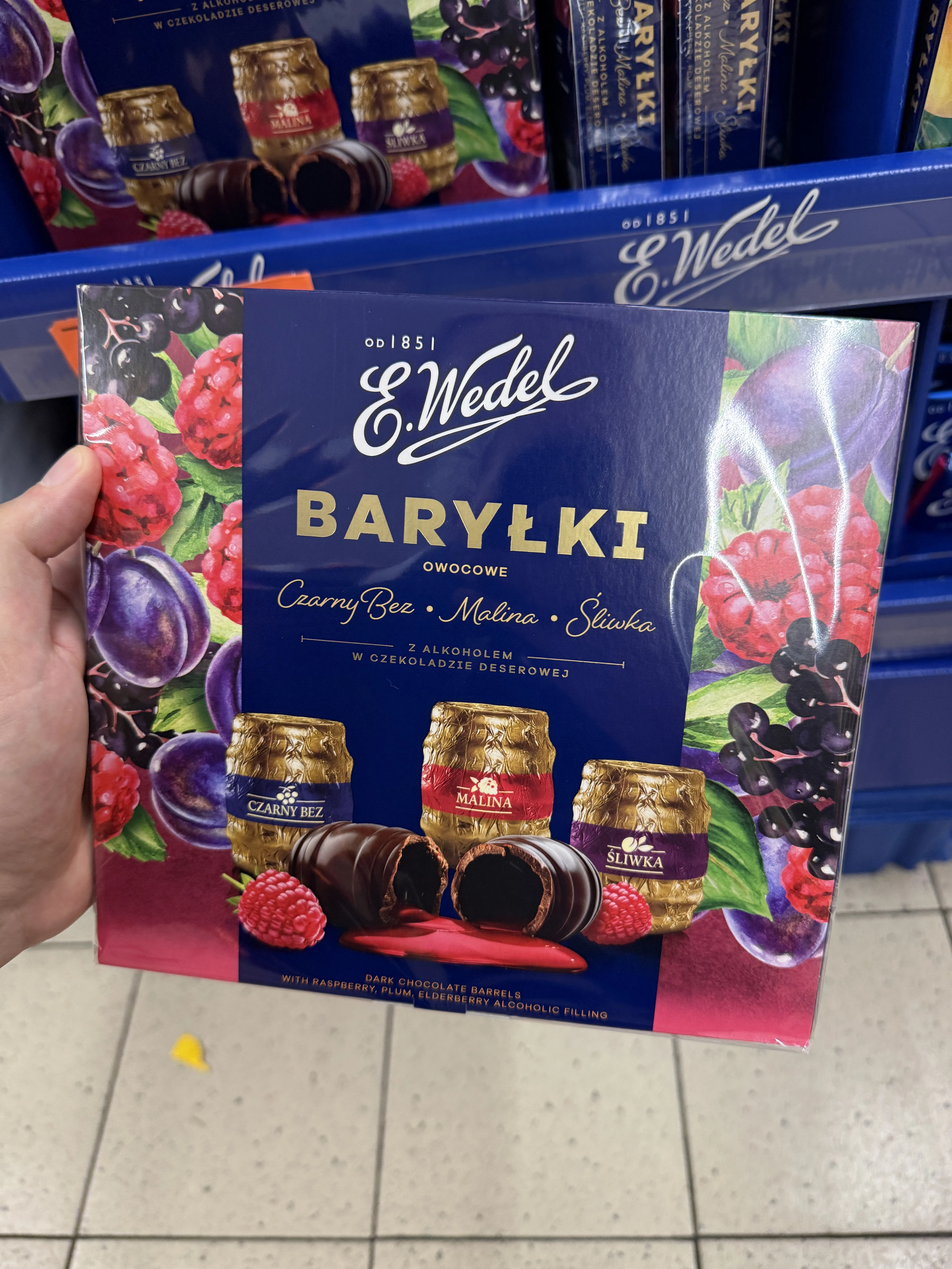 Baryłki Owocowe Czarny Bez – Malina – Śliwka z alkoholem w czekoladzie deserowej | 200g