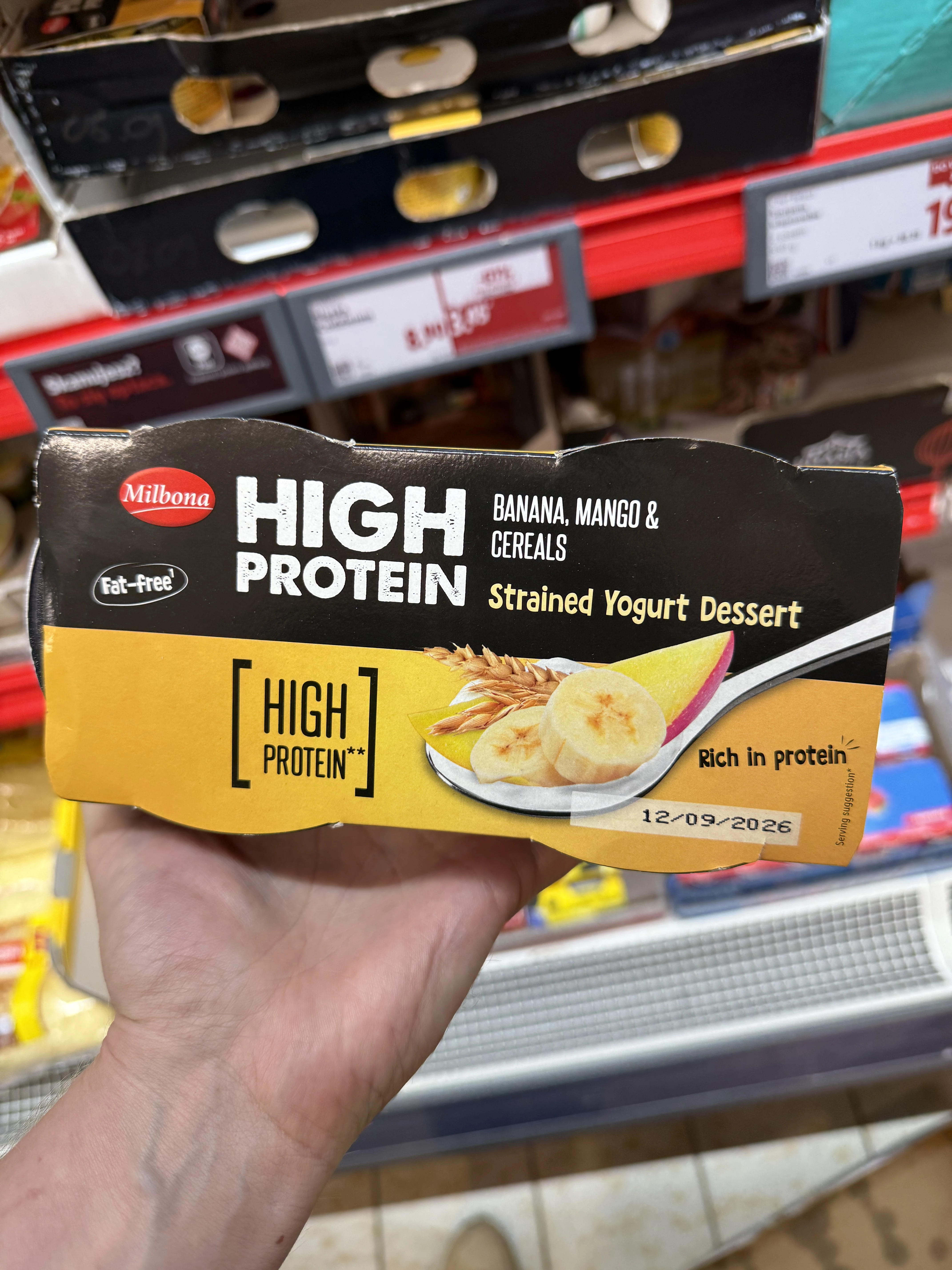 Milbona High Protein Banana, Mango & Cereals Strained Yogurt Dessert | 340g